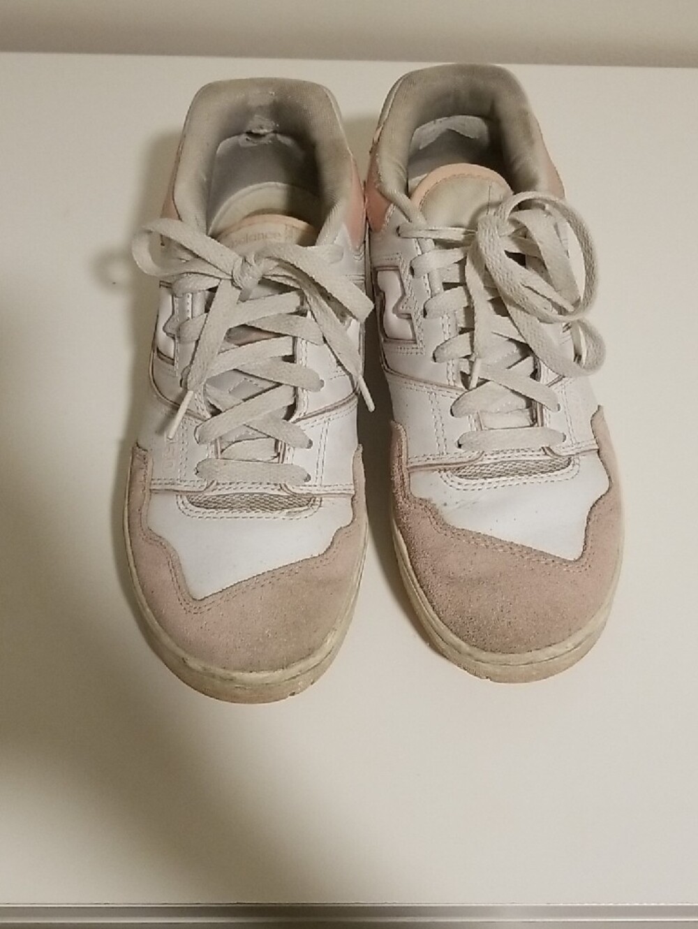 New Balance White and Light Pink Women's Suede Accent Sneakers - Picture 2 of 5